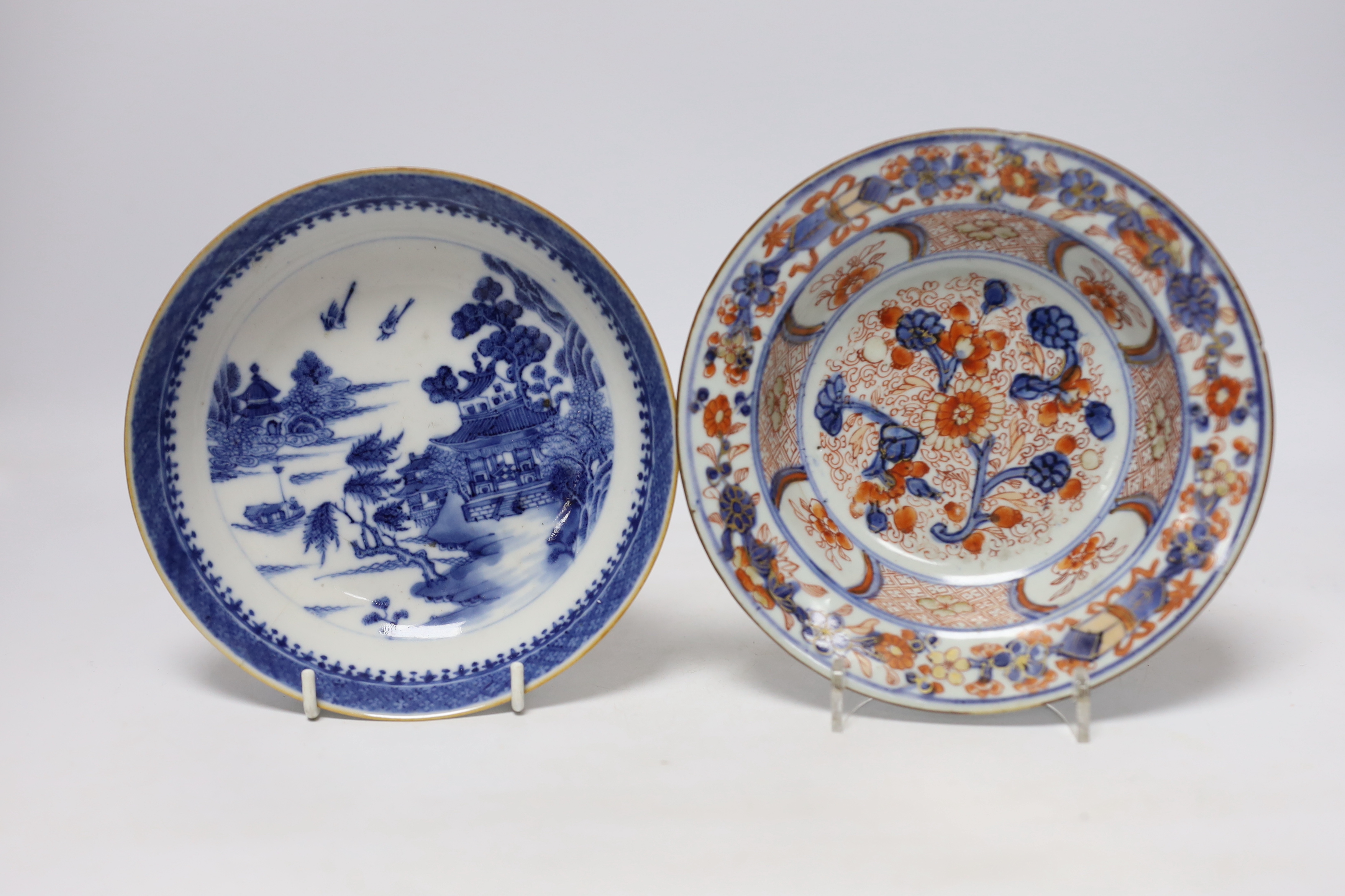 Five Chinese porcelain saucers and dishes and a sang de boeuf glazed vase, vase 21cm high